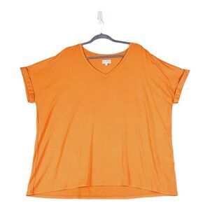 Wonderly Blouse Womens‎ XLarge Orange V-Neck Tunic Knitted Short Sleeve Shirt